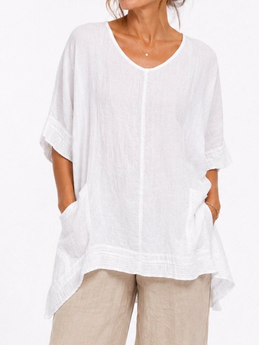 Lungo L'Arno 100% Linen Tunic Top 1X White Lagenlook Boho Made in Italy